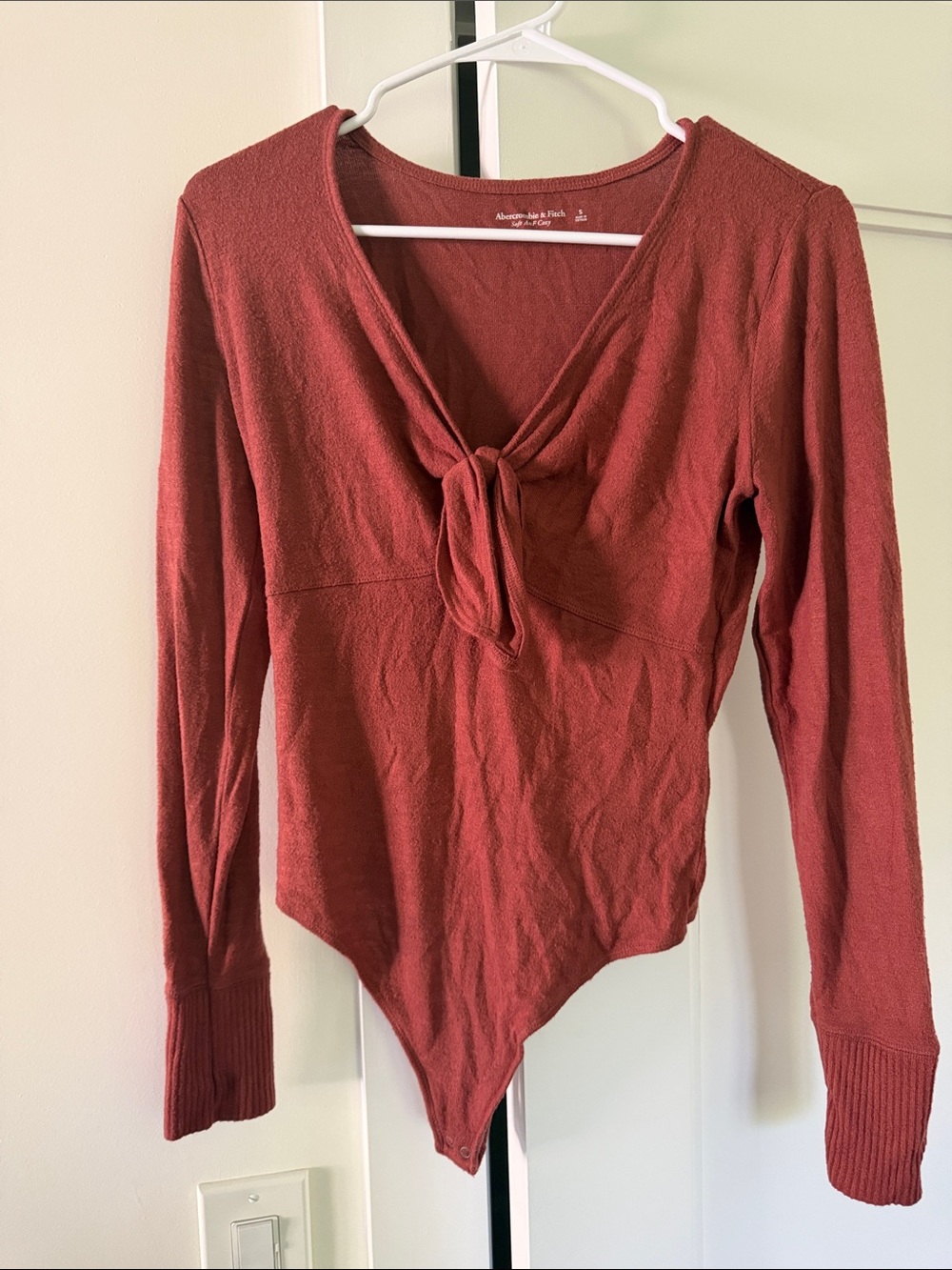 Abercrombie & Fitch Rust Knot-Front Long-Sleeve Bodysuit